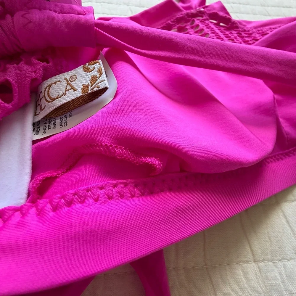 BECCA by Rebecca Virtue Fuchsia Pink Mesh Halter Bikini Set‎ Medium NWT